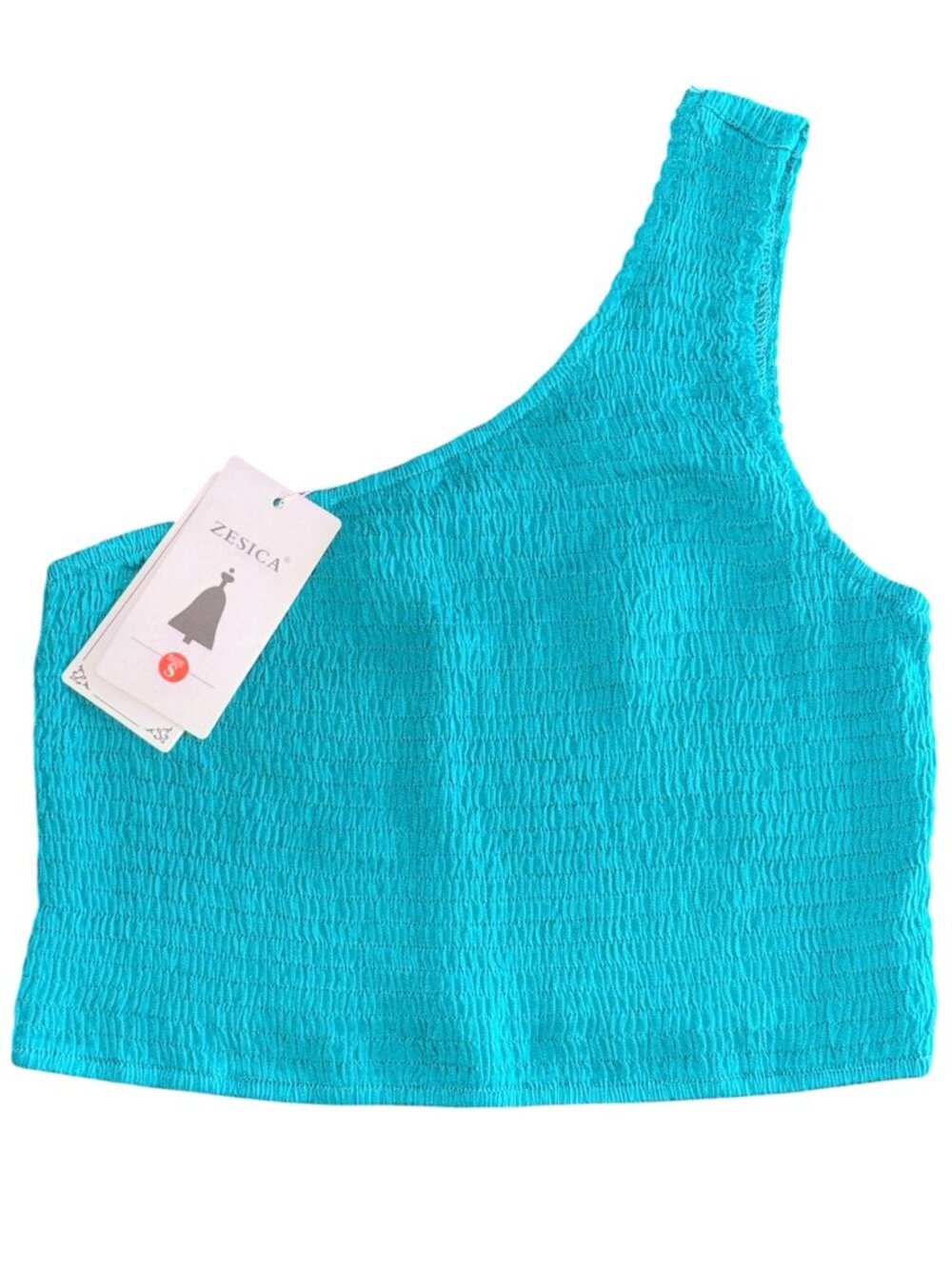 Zesica Turquoise Asymmetrical One Shoulder Cropped Top Stretch Womens Small
